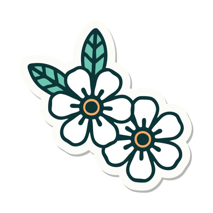 Sticker  Illustration minimaliste de deux fleurs blanches