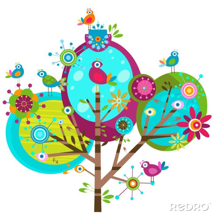 Sticker  Illustration moderne de l'arbre arc-en-ciel abstrait