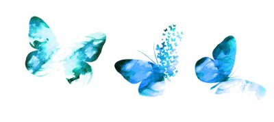 Sticker  Illustration moderne de papillons abstraits bleu vert