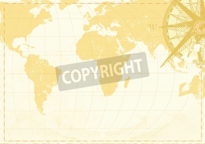 Sticker  illustration of cool grunge background with  Vintage word map and retro compass 