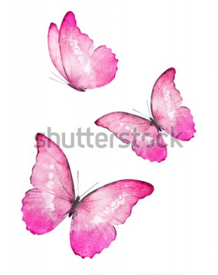 Sticker  Illustration pastel de trois papillons roses