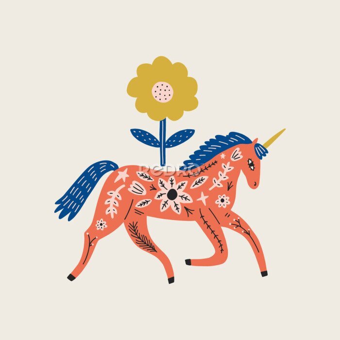 Sticker  Illustration scandi cheval et fleur