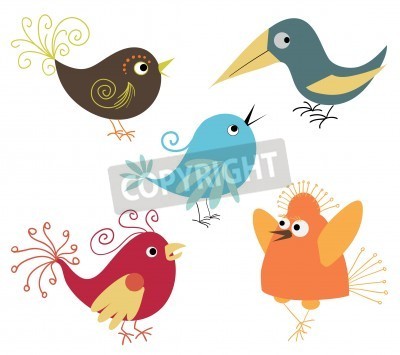 Sticker  Illustration simple de cinq oiseaux colorés