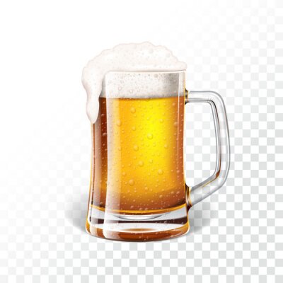 Sticker  Illustration vectorielle avec de la bière fraîche dans une tasse de bière sur fond transparent.