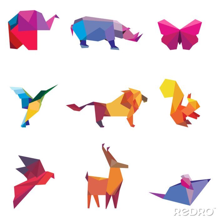 Sticker  Illustration vectorielle d'animaux origami colorés