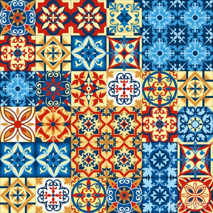 Sticker  Illustration vectorielle de conception de mosaïque de carreaux décoratifs dans le style marocain.