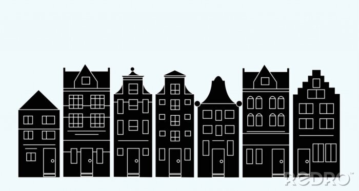 Sticker  Illustration vectorielle de diverses maisons hollandaises. Silhouettes de rue d'Amsterdam.