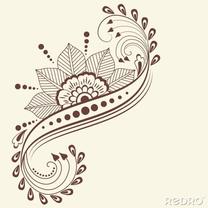 Sticker  Illustration vectorielle de l'ornement de Mehndi. Style indien traditionnel, éléments floraux décoratifs pour le tatouage au henné, les autocollants, le design mehndi et le yoga, les cartes et les est