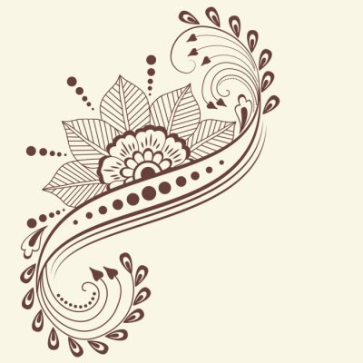 Sticker  Illustration vectorielle de l'ornement de Mehndi. Style indien traditionnel, éléments floraux décoratifs pour le tatouage au henné, les autocollants, le design mehndi et le yoga, les cartes et les est