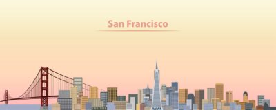 Sticker  illustration vectorielle de skyline de la ville de San Francisco au lever du soleil