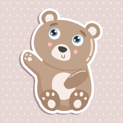 Sticker  Illustration vectorielle mignon petit ours autocollant design plat