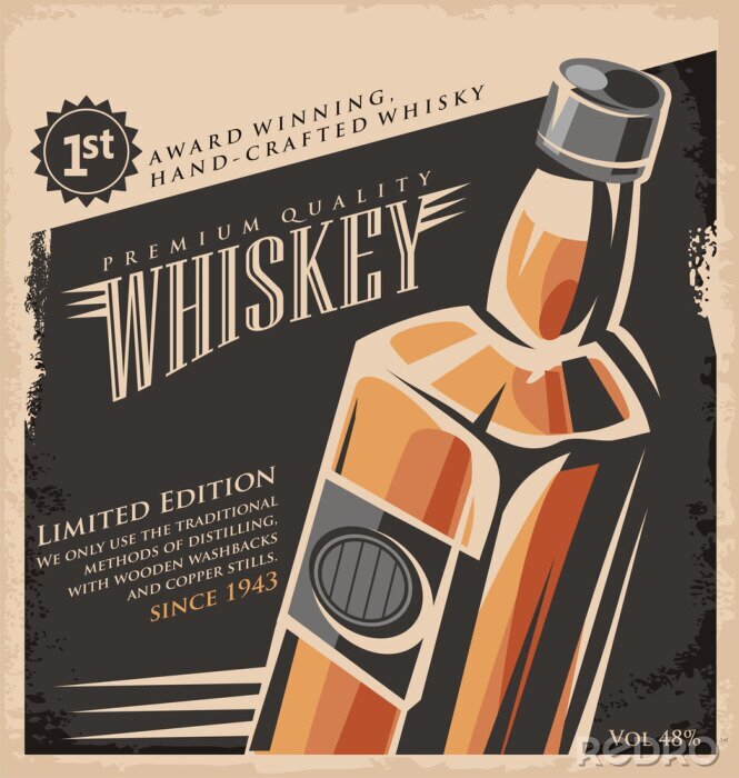 Sticker  Illustration vintage avec une bouteille de whisky
