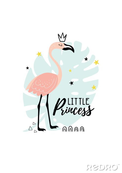 Sticker  Illustration with pink flamingo and text