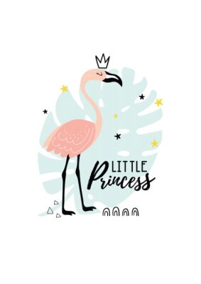 Sticker  Illustration with pink flamingo and text