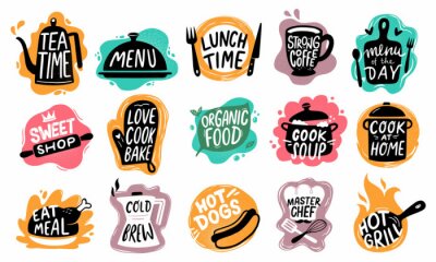 Papier peint  Illustrations colorées avec les noms de plats