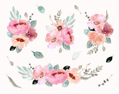 Sticker  Illustrations floristiques pastel sur fond blanc