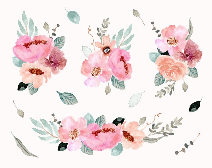 Sticker  Illustrations floristiques pastel sur fond blanc