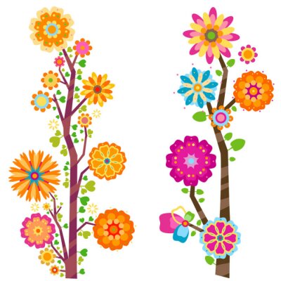 Sticker  Illustrations modernes de deux fleurs multicolores