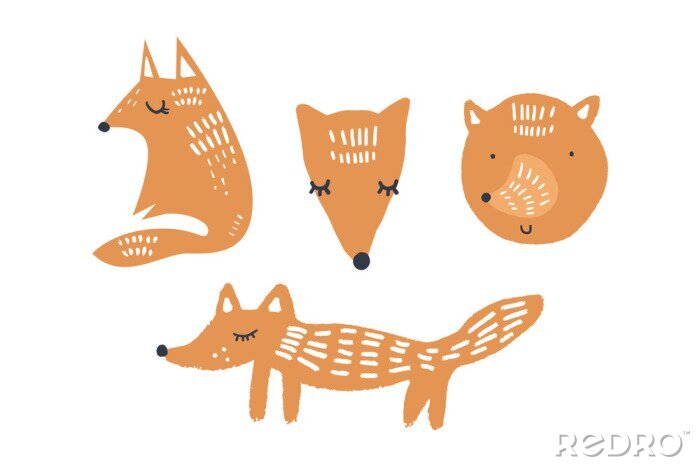 Sticker  Illustrations vectorielles de renards mignons, collection d'animaux de pépinière des bois