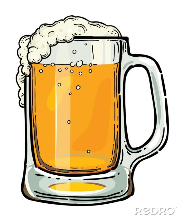 Sticker  Image de bande dessinée de bière en verre. Une image artistique à main levée.