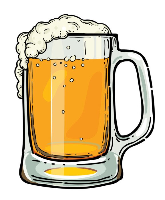 Sticker  Image de bande dessinée de bière en verre. Une image artistique à main levée.
