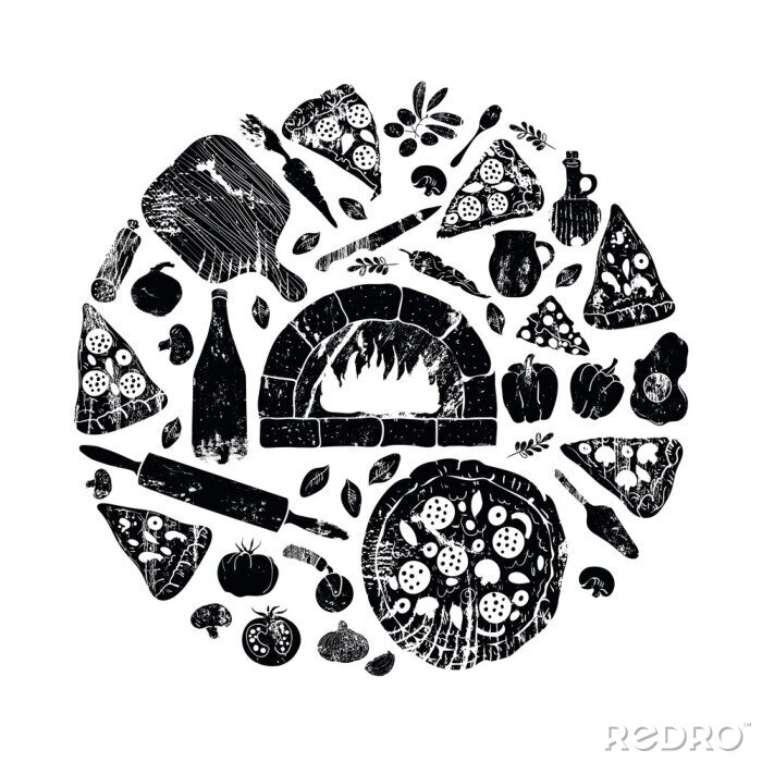 Sticker  Image de pizza en noir et blanc