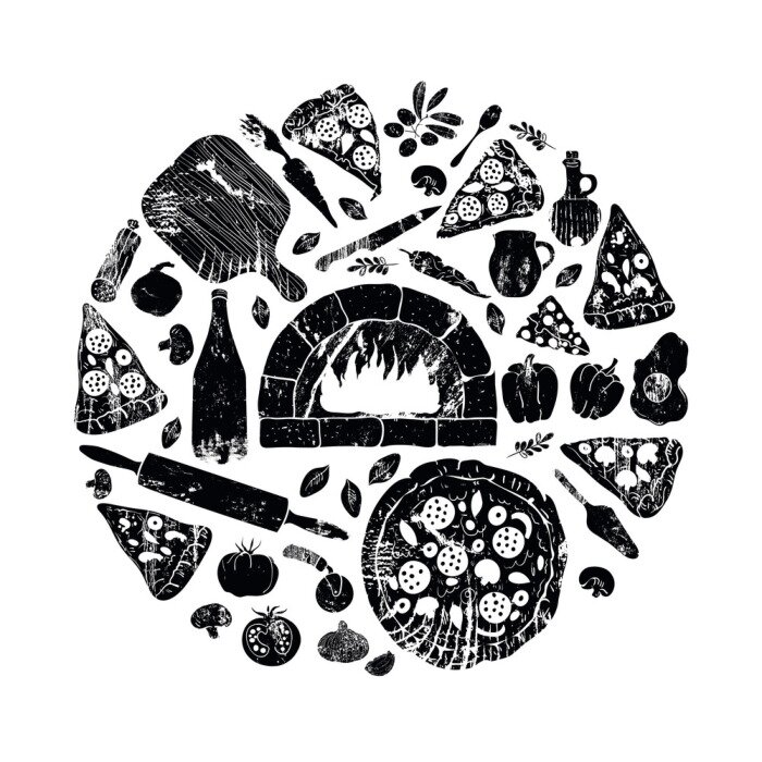 Sticker  Image de pizza en noir et blanc