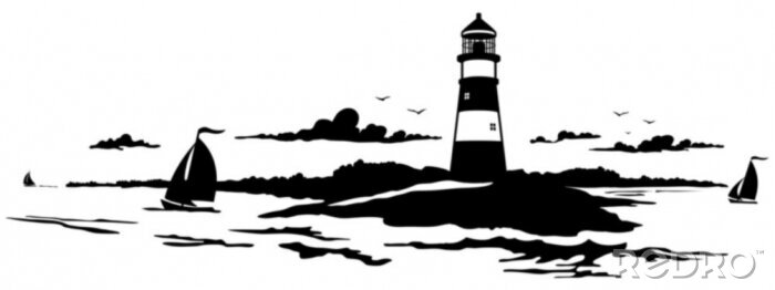 Sticker  Image en noir et blanc avec un phare