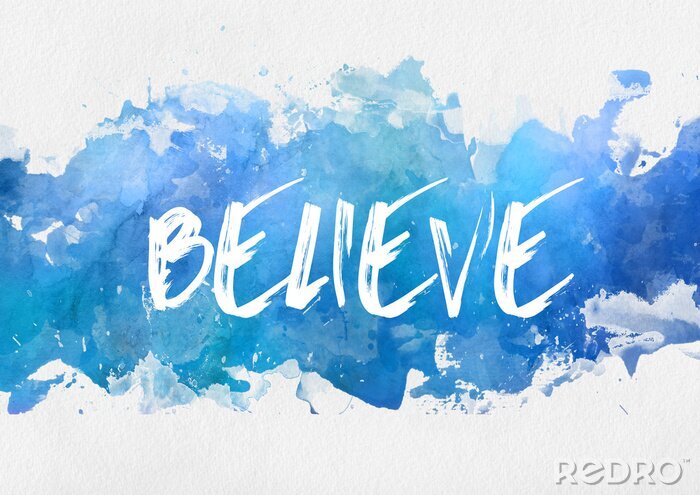 Sticker  Inscription artistique croire sur fond bleu