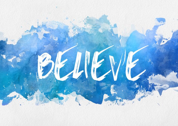 Sticker  Inscription artistique croire sur fond bleu