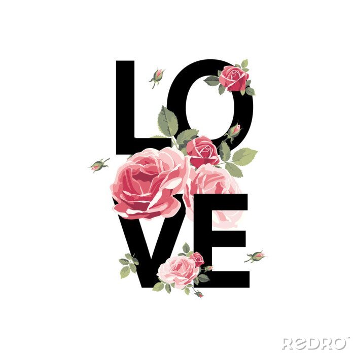 Sticker  Inscription LOVE avec des roses