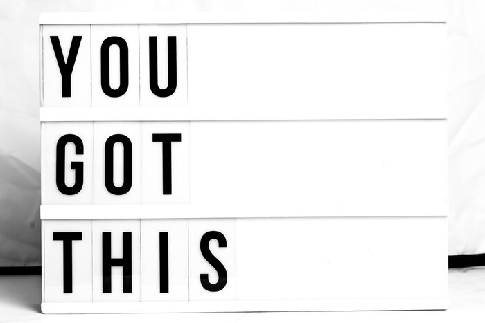 Sticker  Inspirational You Got This quote on vintage retro board. Concept. flat lay