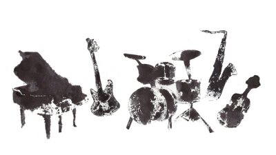 Sticker  instruments de musique, graphismes noir et blanc, abstraction