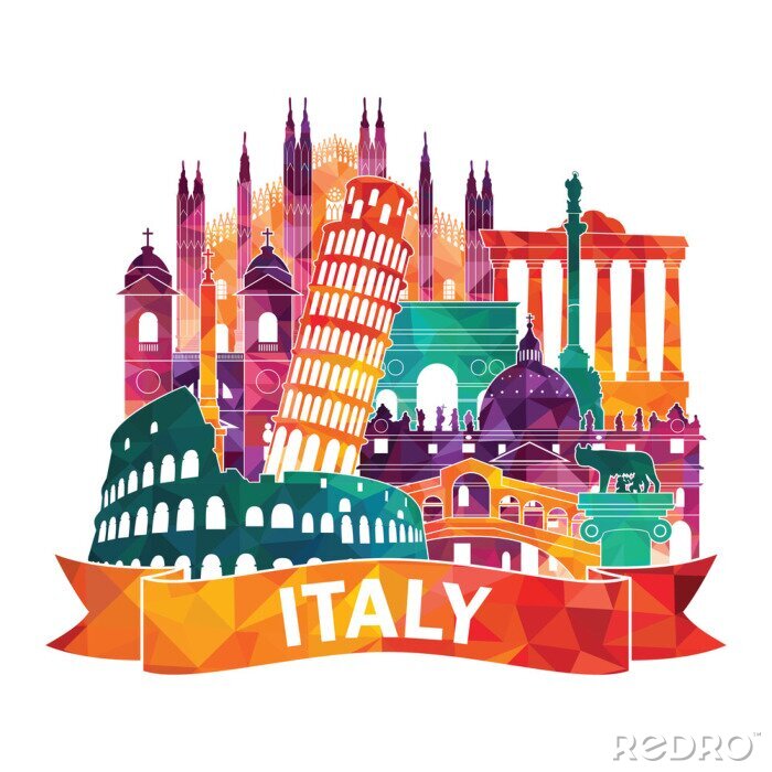 Sticker  Italie. Illustration vectorielle