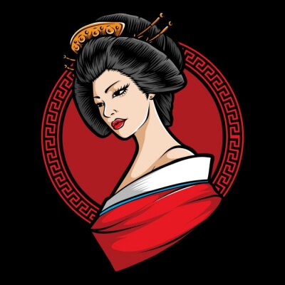 Sticker  japanese  geisha character vector logo