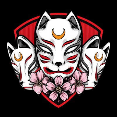 japanese kitsune mask vector logo
