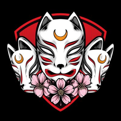 Sticker  japanese kitsune mask vector logo