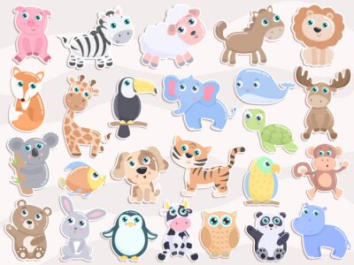 Sticker  Jeu d'autocollant animal mignon. Design plat