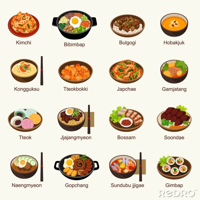 Sticker  Jeu de cuisine coréenne vector illustration