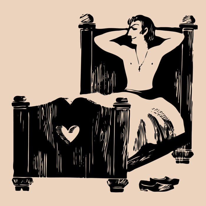 Sticker  jeune homme dans son lit gravure