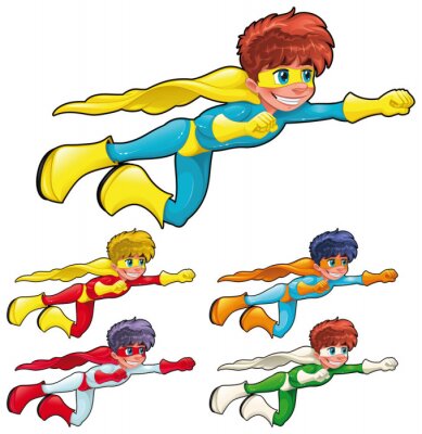 Sticker  Jeunes super-héros volants en costumes colorés
