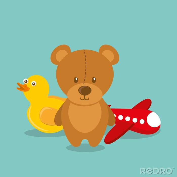 Sticker  jouets pour les enfants nounours en caoutchouc canard et avion rétro vector illustration