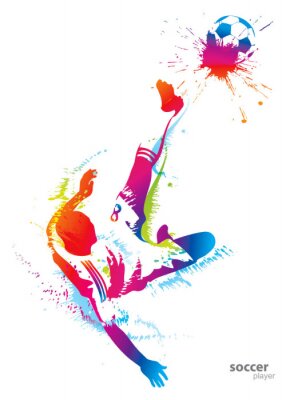 Sticker  Joueur de football donnant un coup de pied au ballon graphiques sportifs multicolores