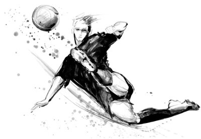 Sticker  joueur de football en action sur fond blanc. Illustration de croquis dessinés à la main silhouette football