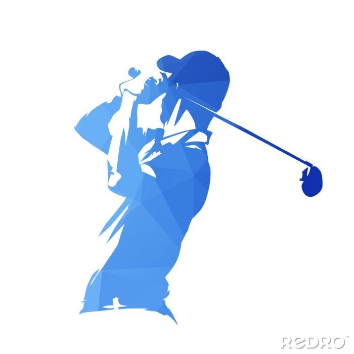 Sticker  Joueur de golf, silhouette abstraite vecteur géométrique bleu