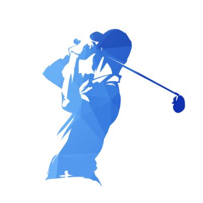 Sticker  Joueur de golf, silhouette abstraite vecteur géométrique bleu
