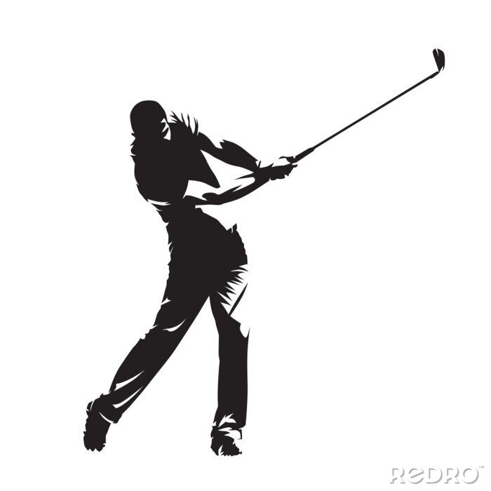 Sticker  Joueur de golf, silhouette vecteur isolé. Personnes actives, swing de golf