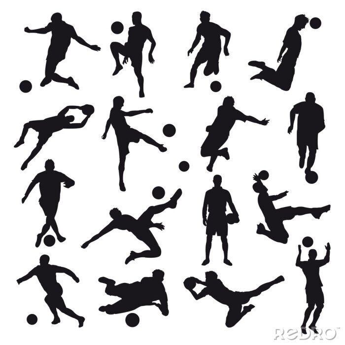 Sticker  Joueurs de football dans diverses poses sur fond blanc