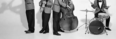 Sticker  Joueurs de groupe de jazz sur blanc. Fond de musique vintage