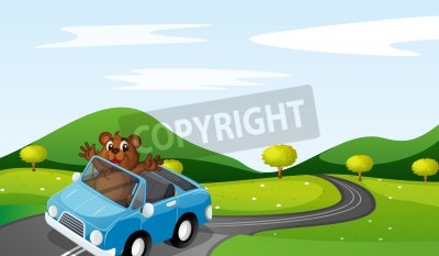 Sticker  Joyeux ourson lors d'un road trip